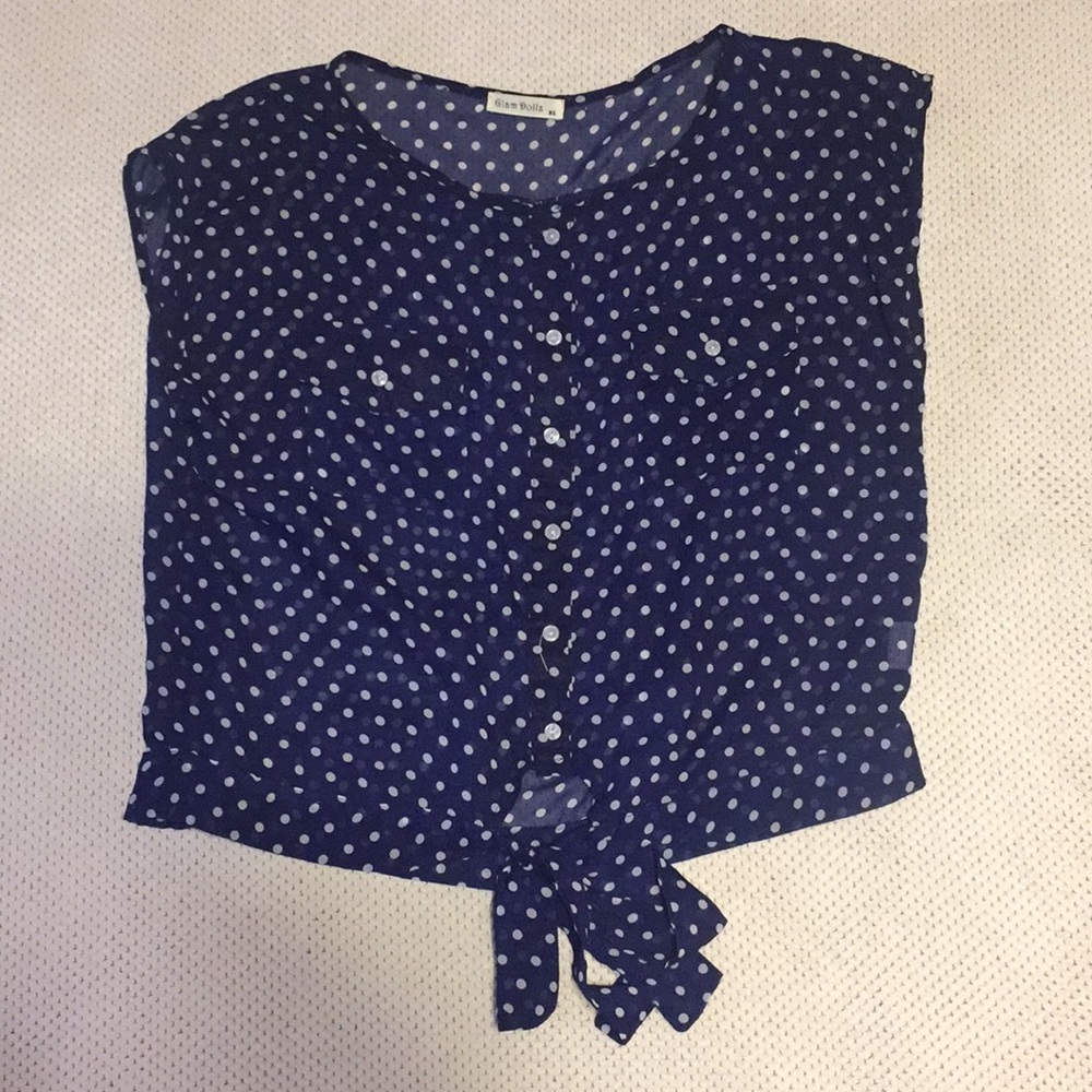 Blue/white pock-a-dotted blouse